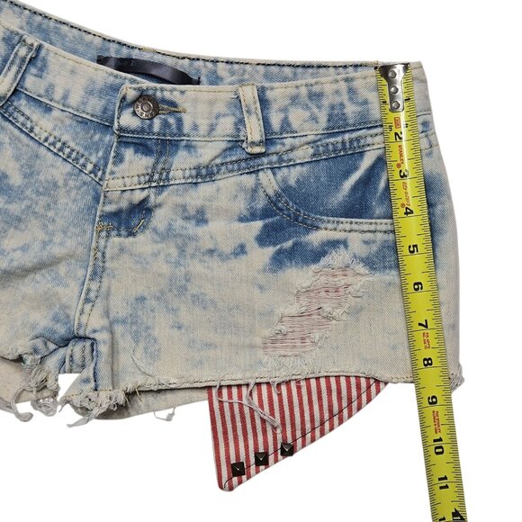 Blue Dog Shorts Womens Large Bleached Denim Distressed Stars Stripes Flag USA - Picture 7 of 15
